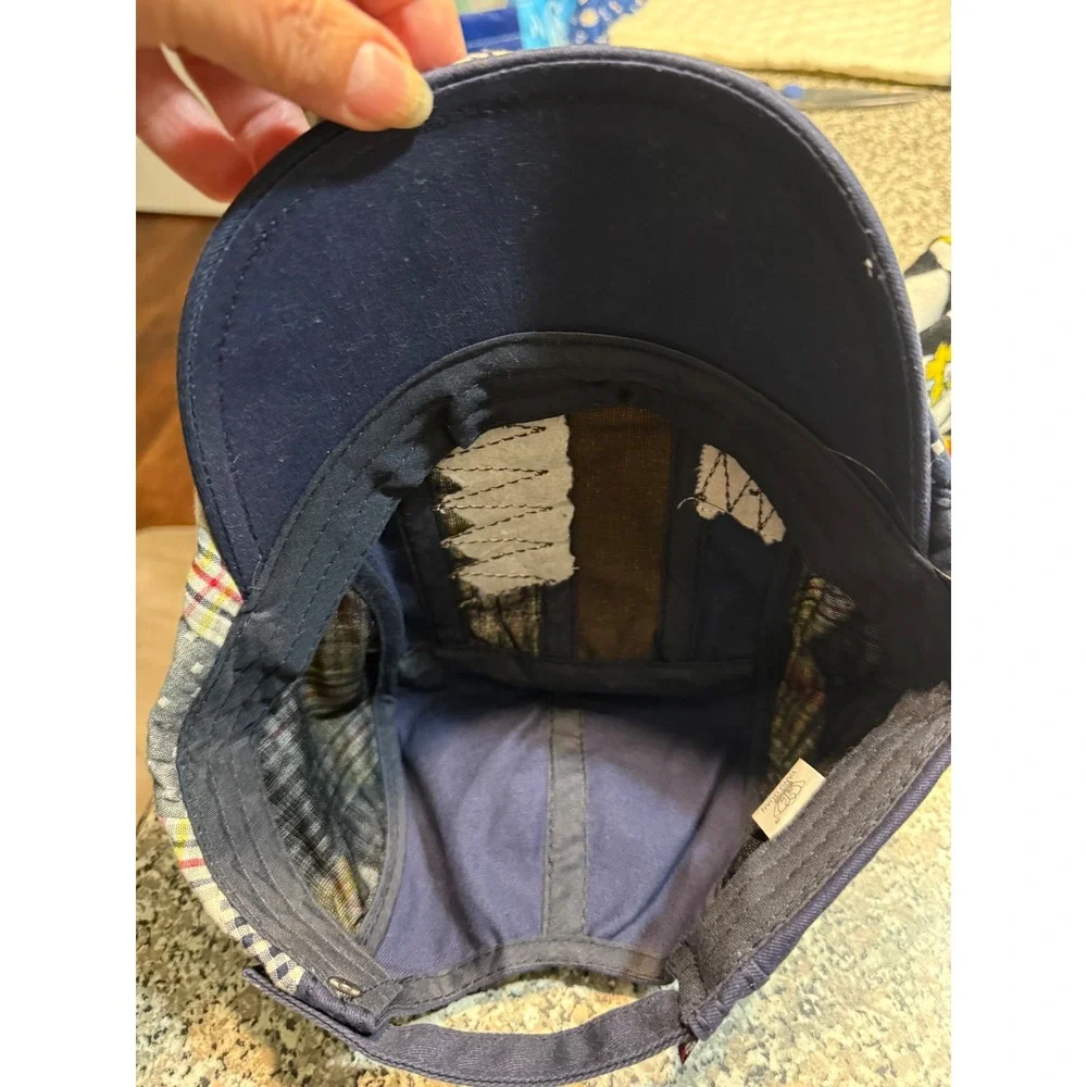 Yangguan Patchwork Flat Cap Navy Blue Plaid Ivy Newsboy Hat Mixed Pattern Star